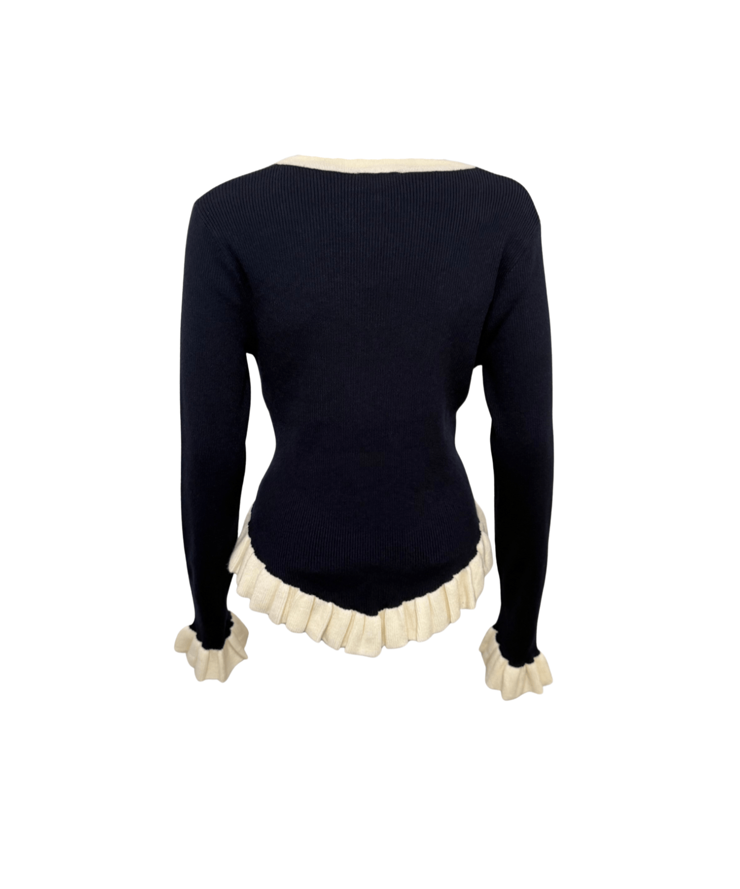 V - NECK LONG SLEEVE NAVY AND WHITE RIBBED TOP - Clove & Ivy