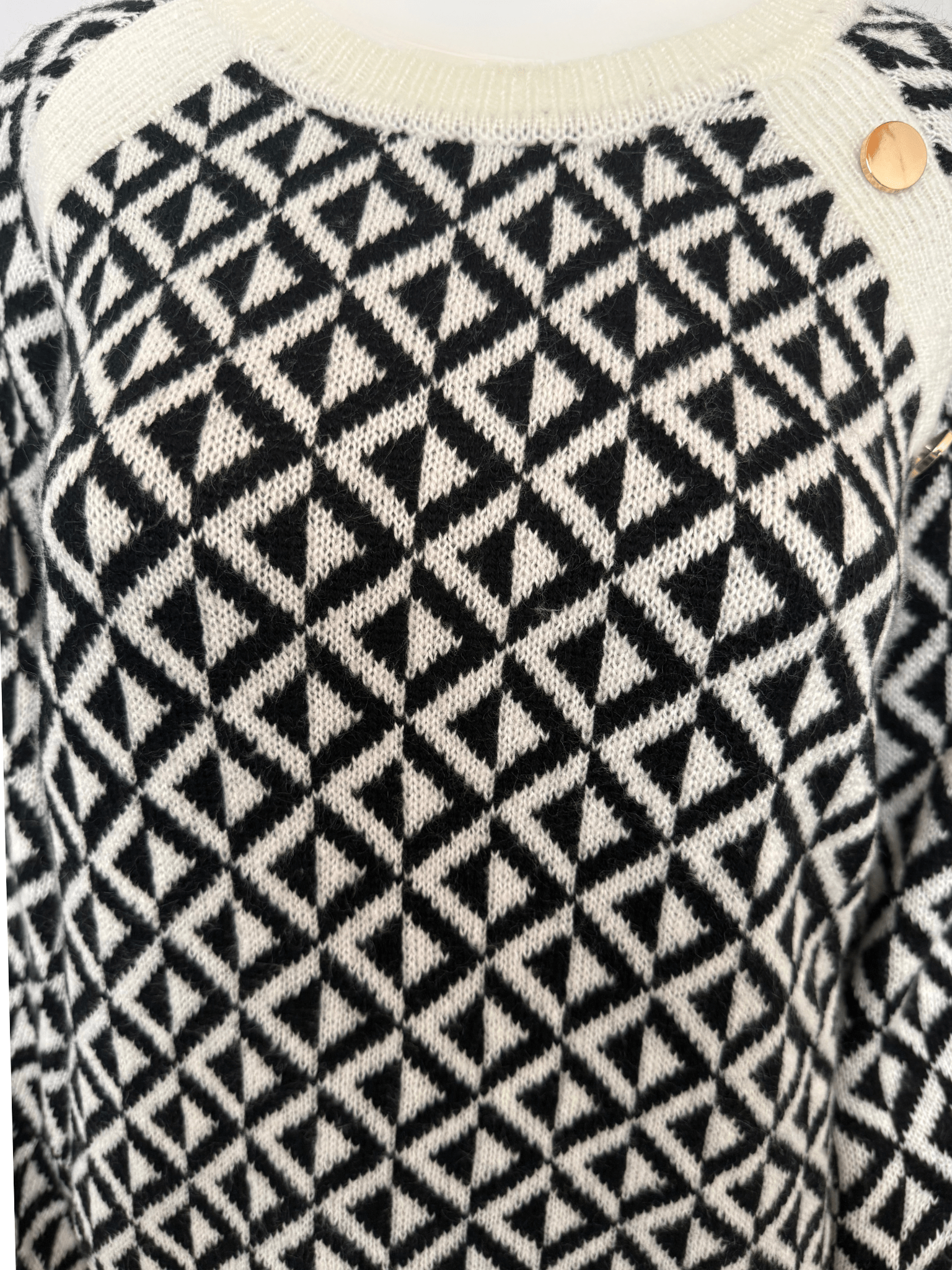 Crew Neck Geo Patterned Knitted Sweater - Taupe & Black - Clove & Ivy