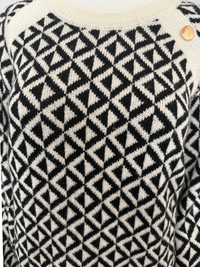 Crew Neck Geo Patterned Knitted Sweater - Taupe & Black - Clove & Ivy