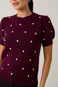 PUFF SHORT SLEEVE POLKA DOT SWEATER - PLUM, BLACK & HUNTER GREEN - Clove & Ivy