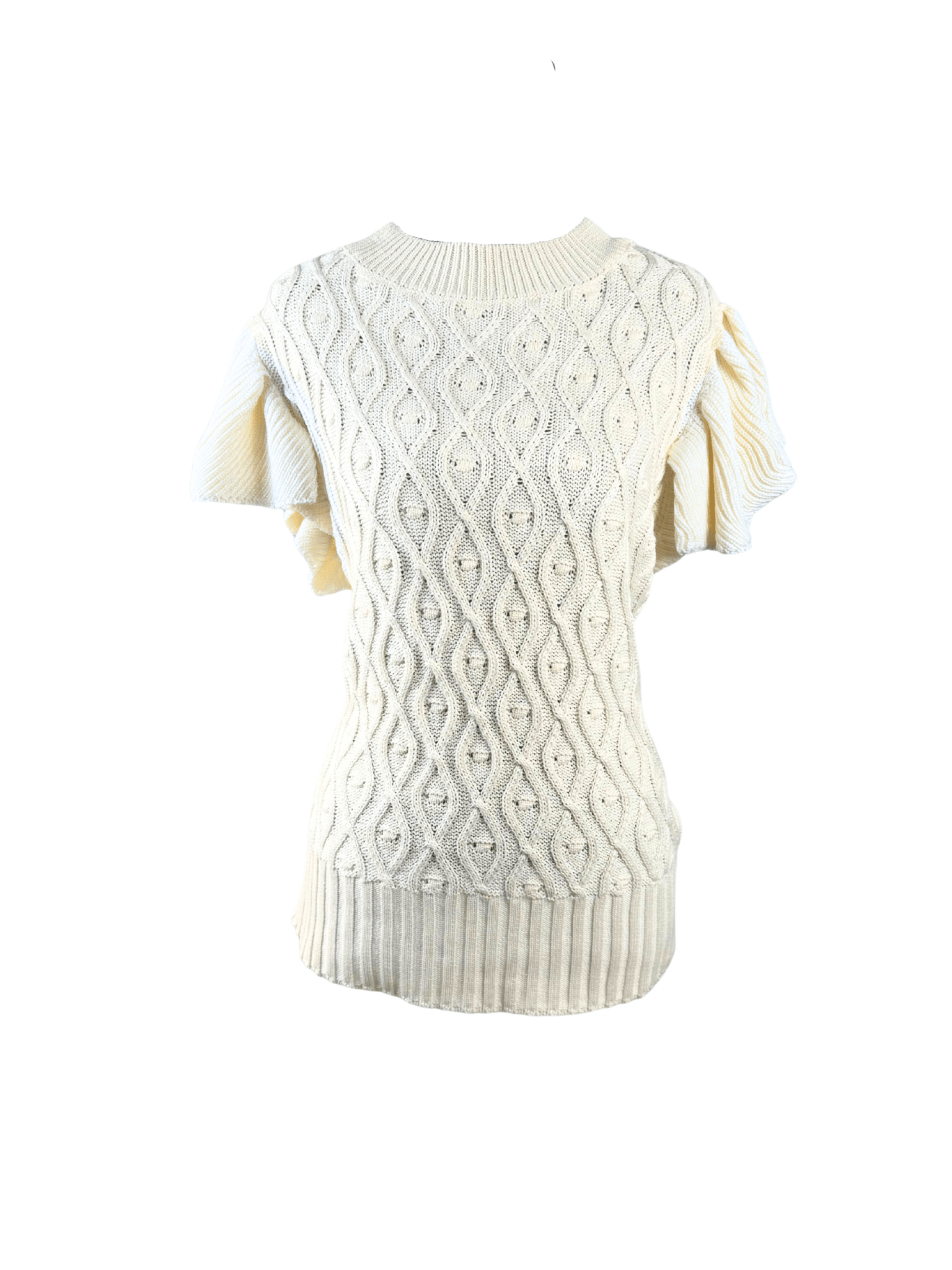 Off - White Cable Knit Short Flutter Sleeve Sweater - Clove & Ivy