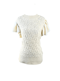 Off - White Cable Knit Short Flutter Sleeve Sweater - Clove & Ivy