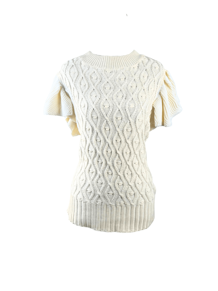 Off-White Cable Knit Short Flutter Sleeve Sweater