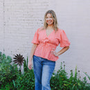 Coral Embroidery Peplum Top - Clove & Ivy