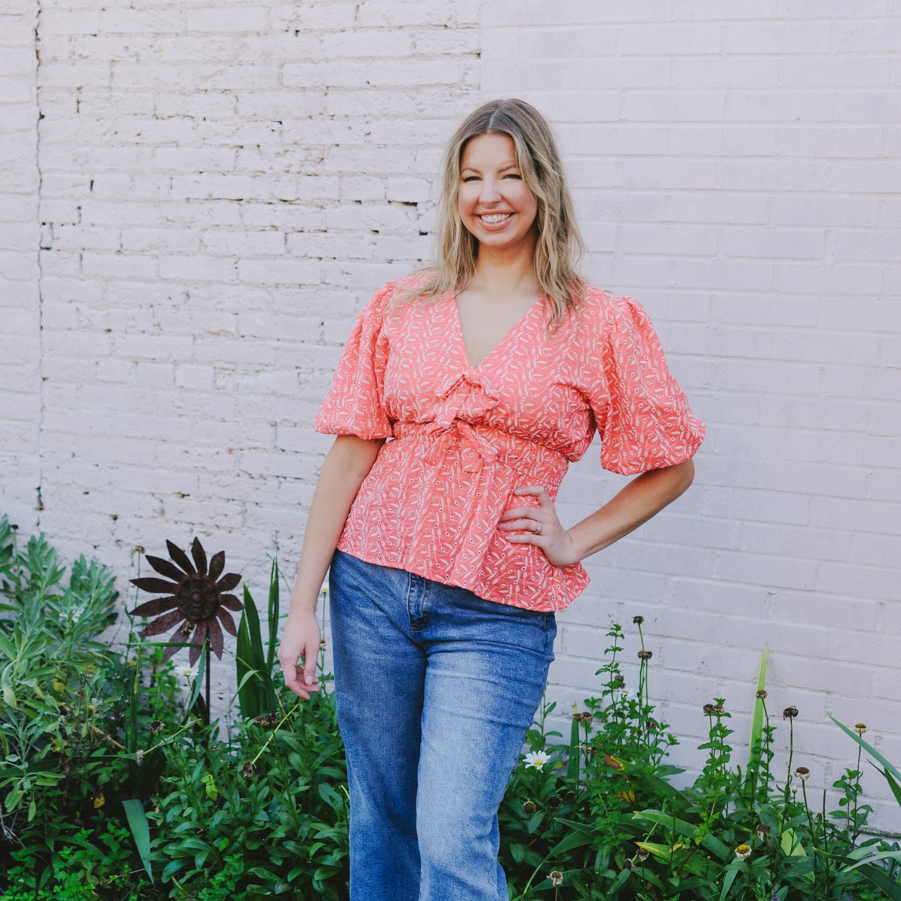 Coral Embroidery Peplum Top - Clove & Ivy
