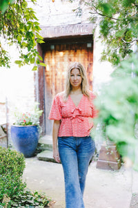 Coral Embroidery Peplum Top - Clove & Ivy