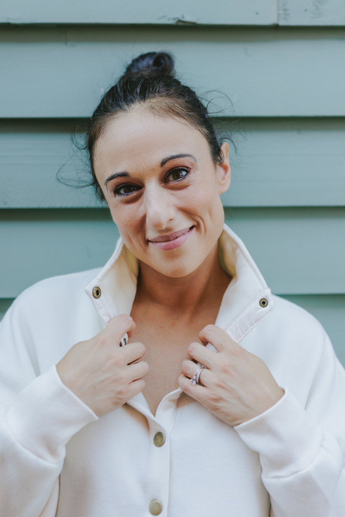 Cream High Neck Button Front Sweatshirt - Clove & Ivy