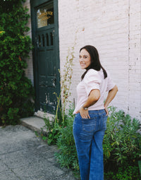 Mauve and White Herringbone Puff Sleeve Top - Clove & Ivy